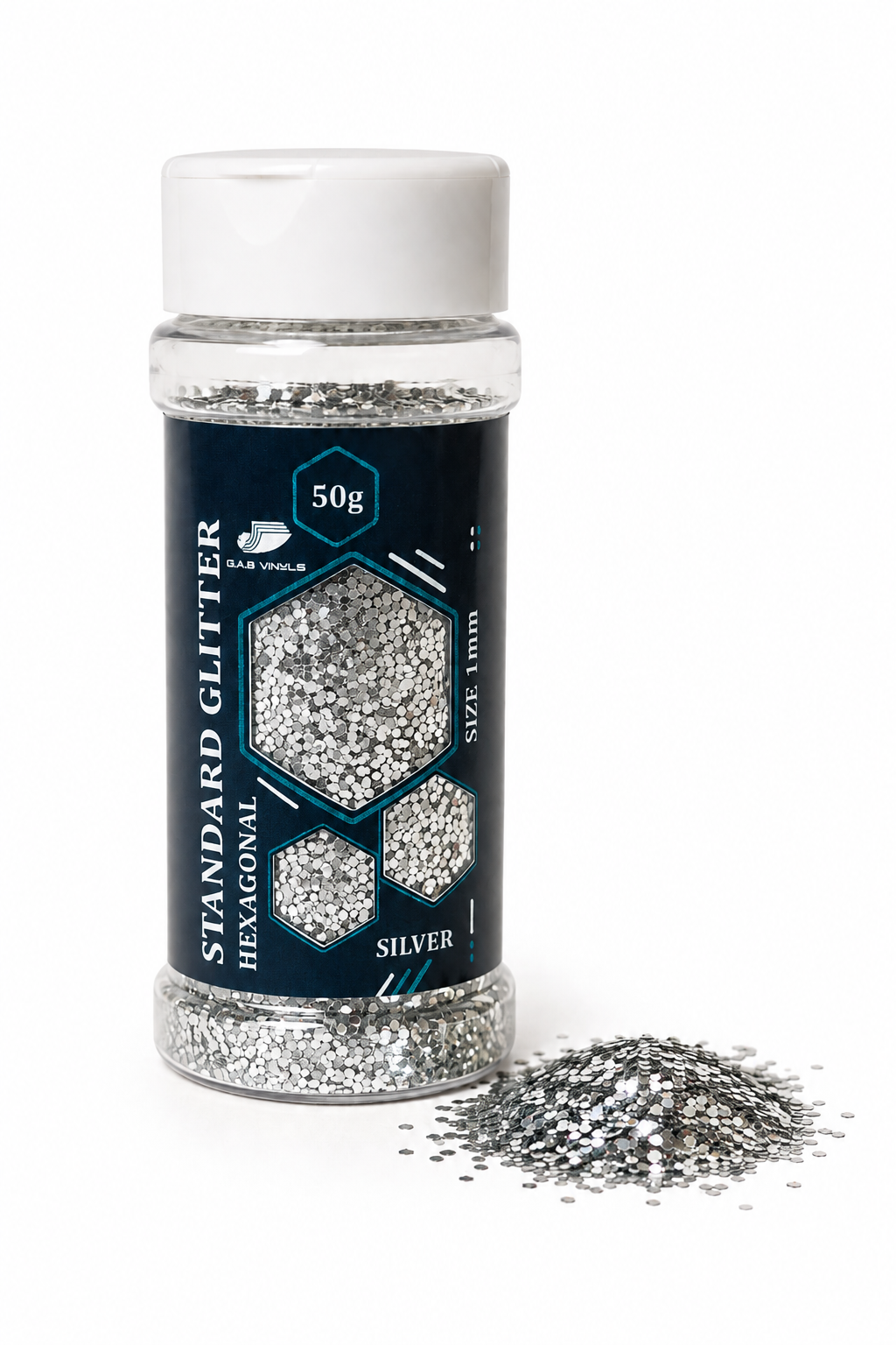 Silver Hexagonal Glitter 1mm – 50g