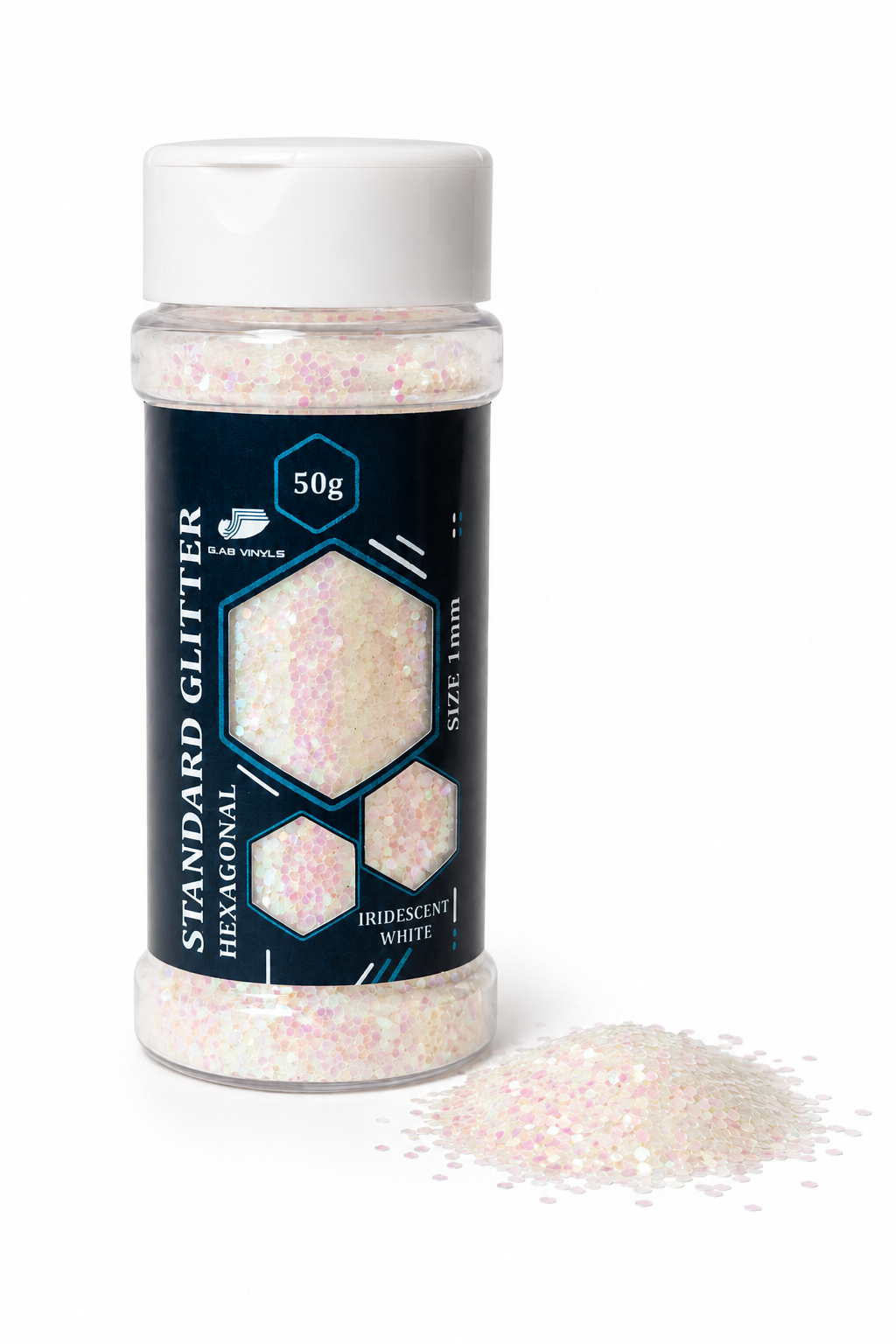 Iridescent White Hexagonal Glitter 1mm – 50g